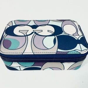 Coach Nylon White Multicolor Signature Travel Jewelry Compartment Case